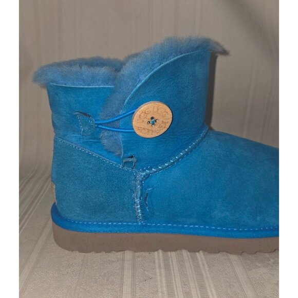 UGG Australia Mini Bailey Button Blue Suede Ankle Boots Women US 8 #3352 - Picture 5 of 12